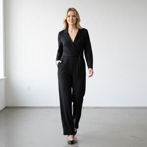 BCBGMAXAZRIA Medium Jumpsuit Long Sleeve Surplice Black Tie Waist Party